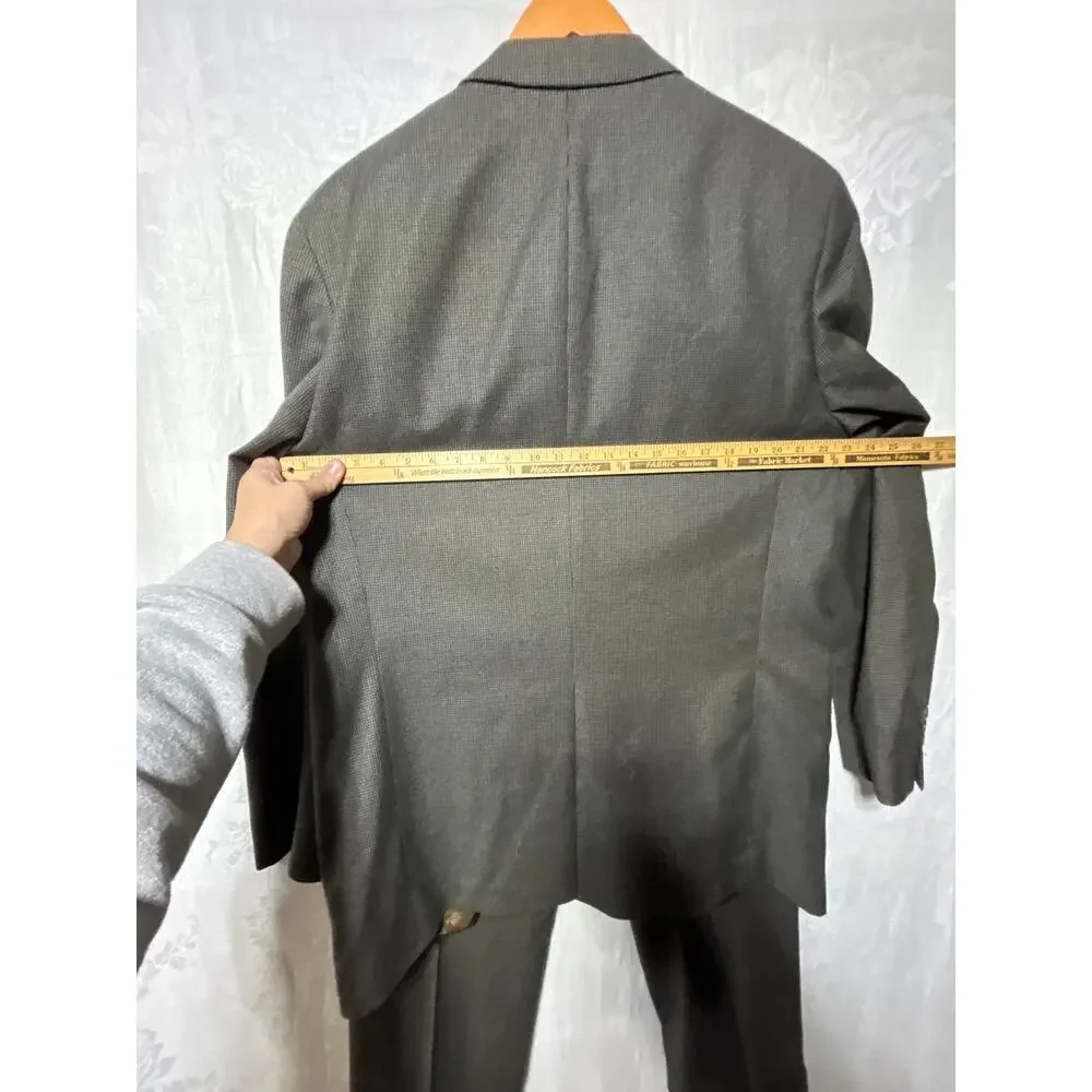 Chaps Ralph Lauren Suit 42T Brown Micro Check 100% Wool Jacket Pants 36x30